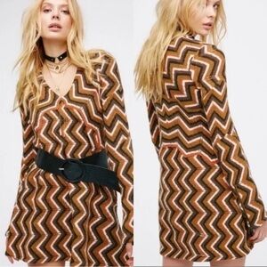 Free people rhiannon retro chevron knit bell sleeve afgan sweater dress size XS